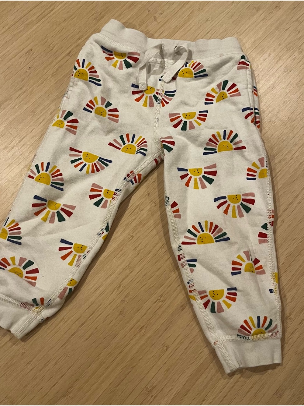 Hanna Andersson White Joggers with Rainbow Sun Print